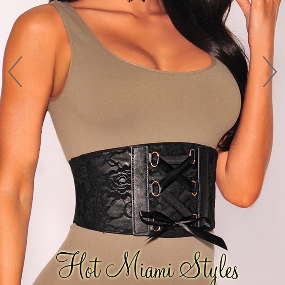 Black Lace Corset Lace Up Wide Elastic Belt